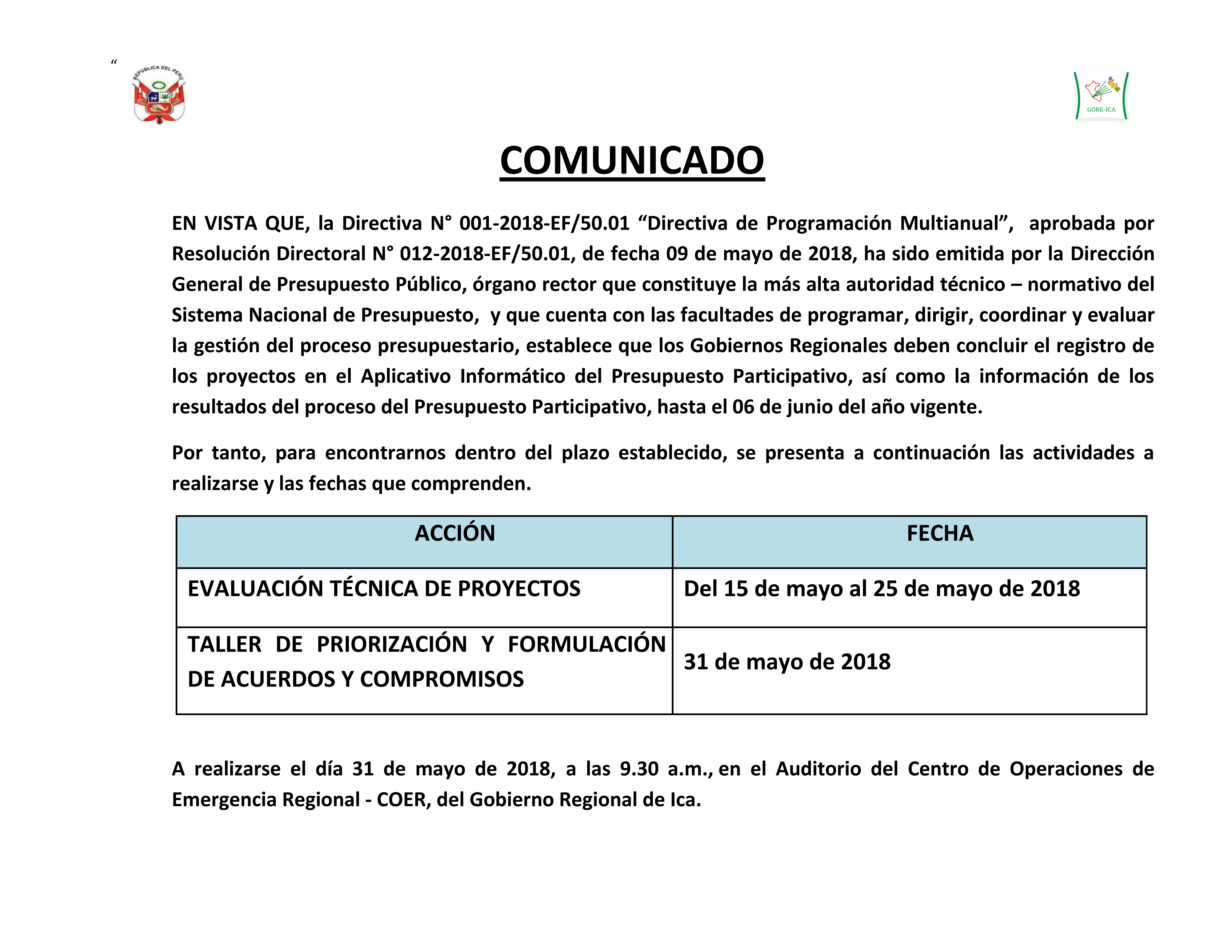 Comunicado 001